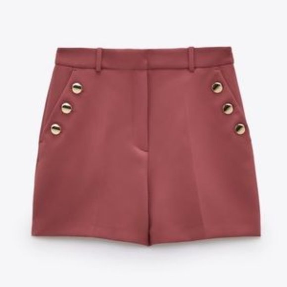 Zara Shorts Zara High Waisted Shorts With Gold Button Marsala